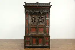 Chinese Vintage Carved Hand Painted Architectural Cabinet, Wine Rack #35749