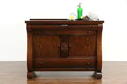 Oak Quarter Sawn Antique Empire Sideboard, Bar Cabinet, Buffet or Server #34677