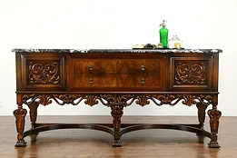 Renaissance Carved Antique Marble Top Sideboard, Server or Buffet #35757