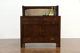 Arts & Crafts Mission Oak Antique Craftsman Sideboard Server, Mirror #34285