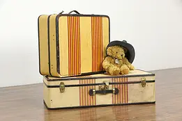 Pair Vintage Leather Trim Suitcases, Oshkosh Luggage, Yale Locks #34744