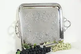 Victorian Antique Engraved Silverplate Tray, Ring Handles, Meriden #34974