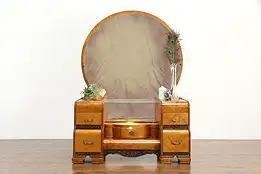 Waterfall Art Deco 1930 Vintage Dressing Table or Vanity, Mirror, Light #35890