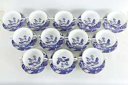 Set of 12 Coalport Blue Willow English Cream Soup Cups & Saucers #36324