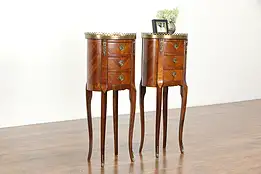 Pair of Small French Vintage Rosewood Marquetry Nightstands or End Tables #34433