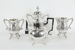 Victorian Antique 4 Pc Silverplate Coffee or Tea Set, Meriden & Rogers #34977