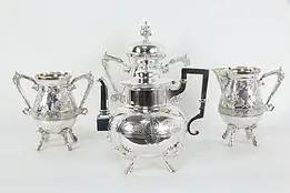 Victorian Antique 4 Pc Silverplate Coffee or Tea Set, Meriden & Rogers #34977