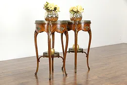 Pair of Louis XV Vintage Kingwood Lamp Tables, Nightstands, Brass Mounts #35475