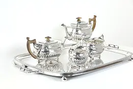 Georgian Design Antique Silverplate 5 Pc Coffee & Tea Set with Tray #36147