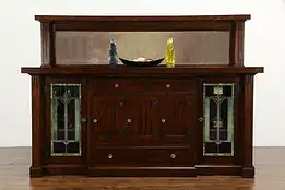 Arts & Crafts Mission Oak Antique Craftsman Sideboard Stained Glass Doors #36199