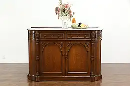 Victorian Antique Oak Marble Top Sideboard, Server, Buffet or Bar Cabinet #36269