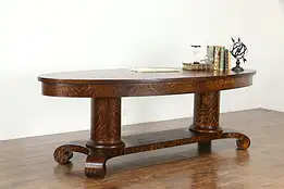 Oak Antique Oval 8' Dining, Library or Conference Table, Column Base #36285