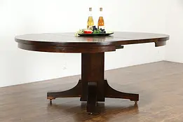 Craftsman Oak Antique Round 50" Dining Table, 2 Leaves, Extends 74" #36395