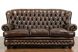 Chesterfield Style Tufted Leather Vintage Scandinavian Sofa #36465