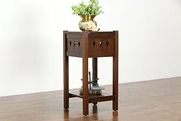 Arts & Crafts Mission Oak Antique Chairside Table, Plant Sculpture Stand #34778