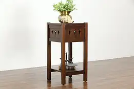 Arts & Crafts Mission Oak Antique Chairside Table, Plant Sculpture Stand #34778