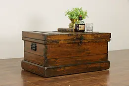 Carpenter Antique Country Pine Tool Chest, Farmhouse Coffee Table.#34889