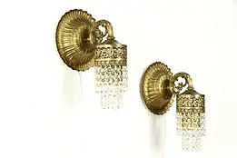 Pair of Vintage Hollywood Regency Sconce Wall Lights, Crystal Prisms #35796