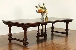 Renaissance Antique Carved Walnut Italian Dining Table, Extends 10' 2" #36313