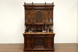 Renaissance Antique Walnut Italian Back Bar, Sideboard or Server, Marble #36314