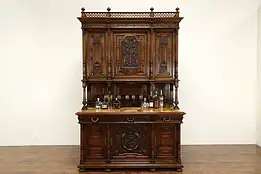 Renaissance Antique Walnut Italian Back Bar, Sideboard or Server, Marble #36314