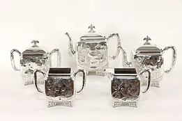 Victorian Antique Silverplate 5 Pc Coffee & Tea Set, Meriden #36624