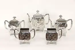 Victorian Antique Silverplate 5 Pc Coffee & Tea Set, Meriden #36624