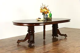 Oak Antique 4' Round Dining Table, Lion Paw Feet, 4 Leaves, Extends 8' #35780