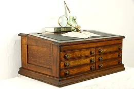 Farmhouse Oak Antique Spool Cabinet, Jewelry or Collector Chest & Desk #36083