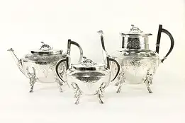 Victorian Antique Silverplate Coffee and Tea Set, Dogs & Deer, Meriden #36422