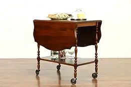 Walnut Vintage Rolling Bar  Cart, Tea & Dessert Trolley with Dropleaves #34584