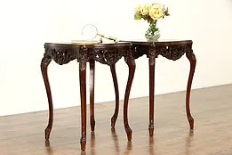 Pair of French Style Vintage Inlaid Marquetry Lamp or End Tables  #36975