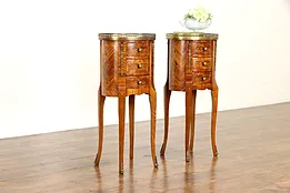 Pair of Tulipwood Marquetry French Style Nightstands or End Tables #34530