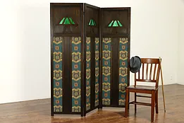 Mission Oak Arts & Crafts Antique Craftsman Screen, Stained Glass  #35620