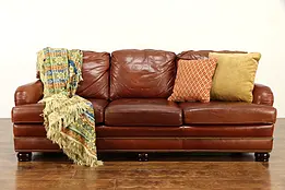 Leather Vintage 3 Cushion Sofa, Brass Nailhead Trim, Whittemore Sherril #36516