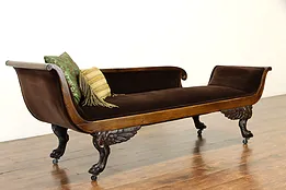 Empire Antique Chaise, Fainting Couch or Recamier, Velvet, Lion Paw Feet #36633