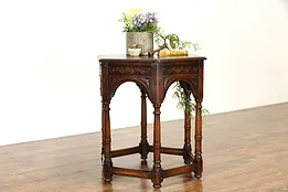 English Tudor Antique Carved Oak Hexagonal Lamp or Hall Table #36785