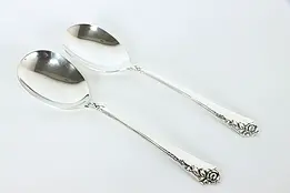 Pair Sterling Silver Heirloom Damask Rose Serving Spoons 8.5" #37227