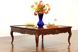 Country French Farmhouse Carved Fruitwood Vintage Coffee Table #37038