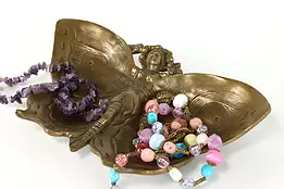 Art Nouveau Cast Bronze Antique Butterfly & Lady Jewelry Tray #38195