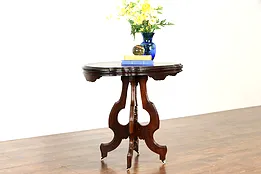Victorian Antique Carved Walnut Turtle Top Lamp or Parlor Table #36944