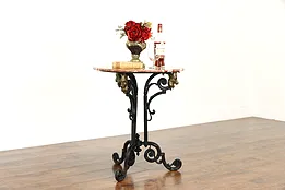 Victorian Antique Cast Iron Cafe or Lamp Table, Lion Heads Red Marble Top #37104