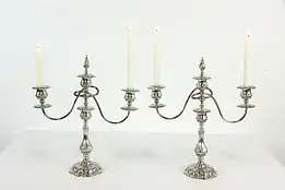 Pair of Triple Antique Silverplate Candlesticks Convert to Candelabra KSC #37775