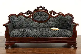 Victorian Antique Carved Mahogany Medallion Back Sofa, New Upholstery #36454