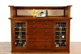 Craftsman Oak Antique Farmhouse Sideboard China Cabinet, Stained Glass #37347