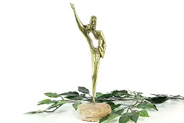 Midcentury Modern Vintage Brass Sculpture, Stone Base, Signed #37754