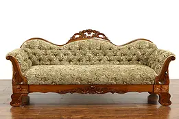 Victorian Antique Farmhouse Carved Walnut Tufted Sofa or Settee #37823