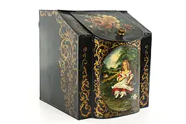 Victorian Painted Tin Antique Farmhouse Tea or Coffee Bin, Caddy, Hopper #38005