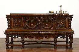 Oak Antique Renaissance Credenza, Sideboard Server, Buffet, Secret Drawer #38406