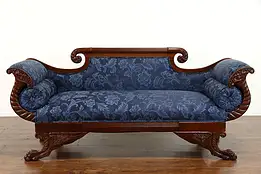 Empire 1825 Antique Mahogany Sofa Acanthus & Lion Paws, New Upholstery #35814